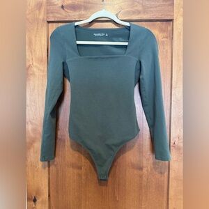 Abercrombie & Fitch Long Sleeve Ponte Square Neck Body Suit in Olive
